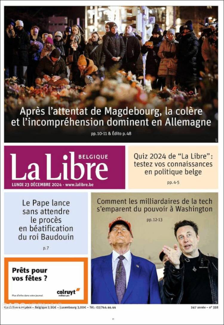 Portada de La Libre.be (B&eacute;lgica)