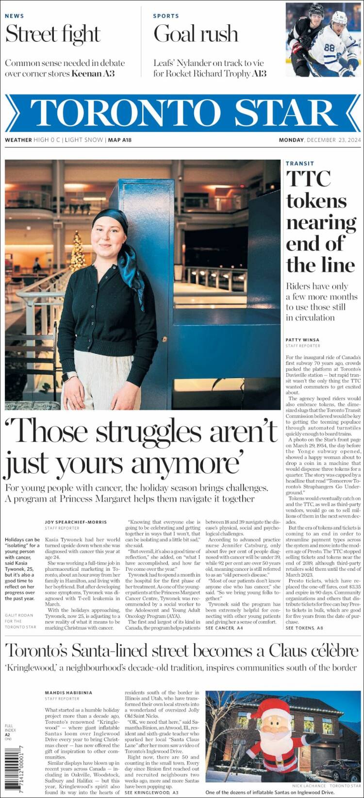 Portada de The Toronto Star (Canadá)