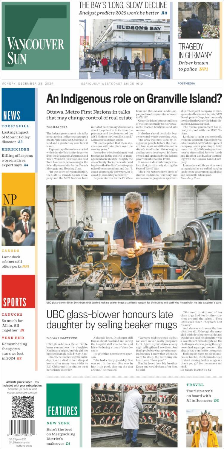 Portada de The Vancouver Sun (Canadá)