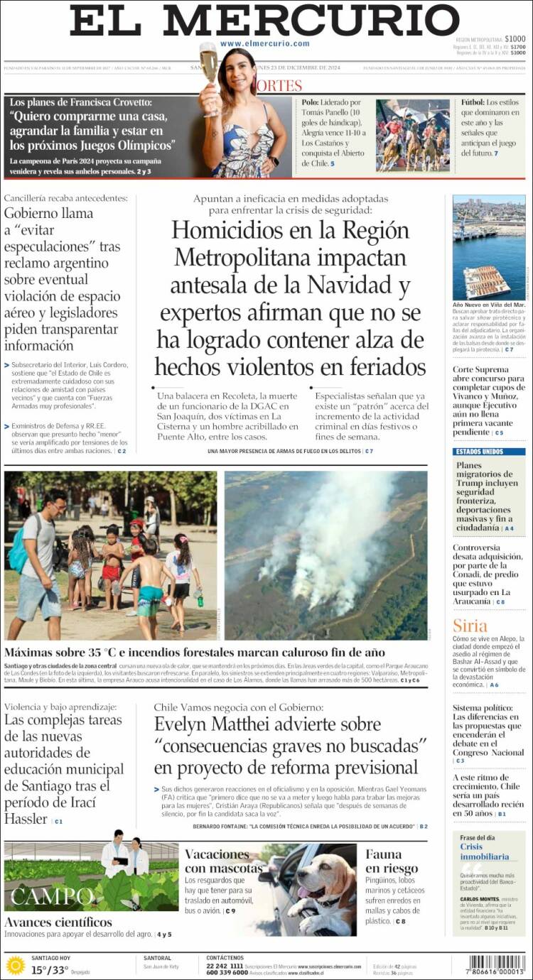 Portada de El Mercurio (Chile)