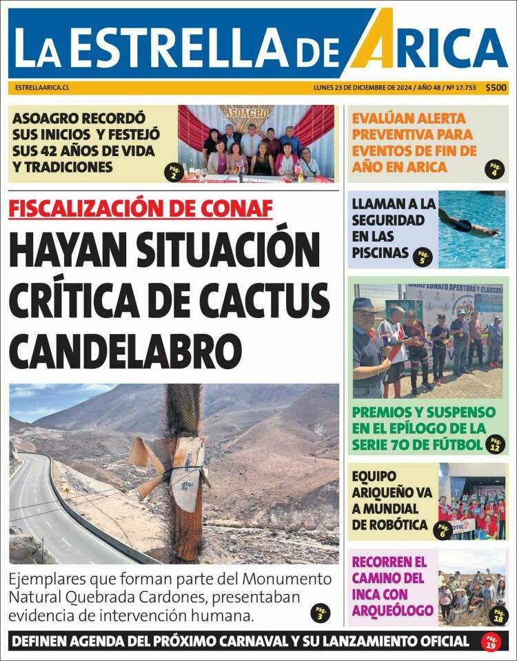 Portada de La Estrella de Arica (Chile)