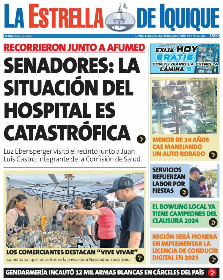 Portada de La Estrella de Iquique (Chile)