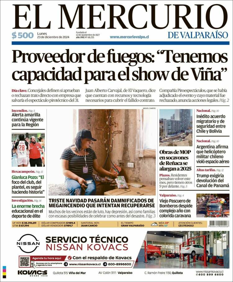 Portada de Mercurio de Valparaiso (Chile)