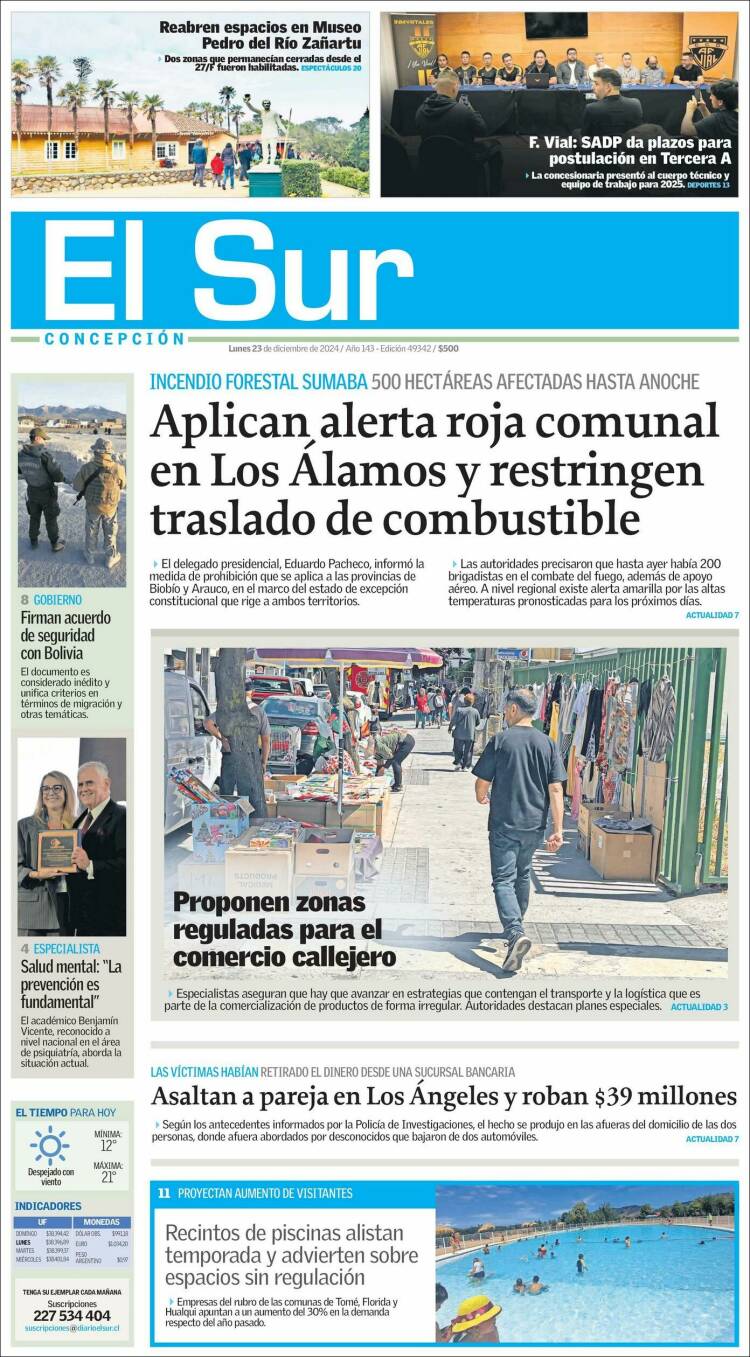 Portada de El Sur (Chile)