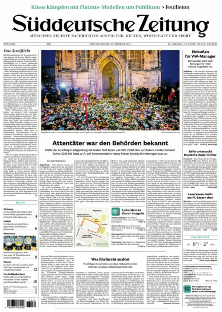 Portada de Sueddeutsche (Alemania)