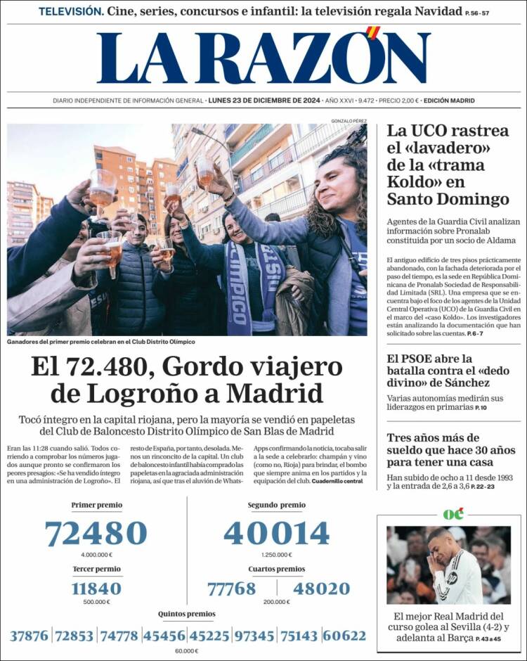 Portada de La Razón (España)