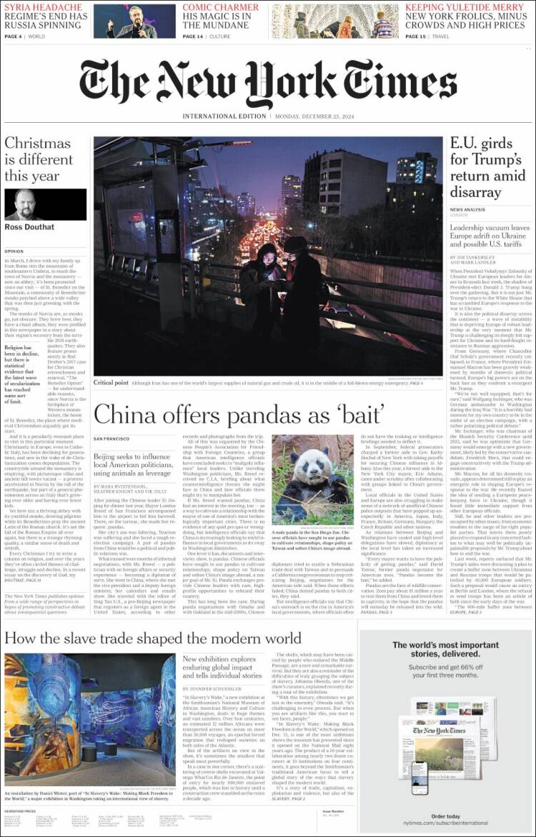Portada de International New York Times (Europa)