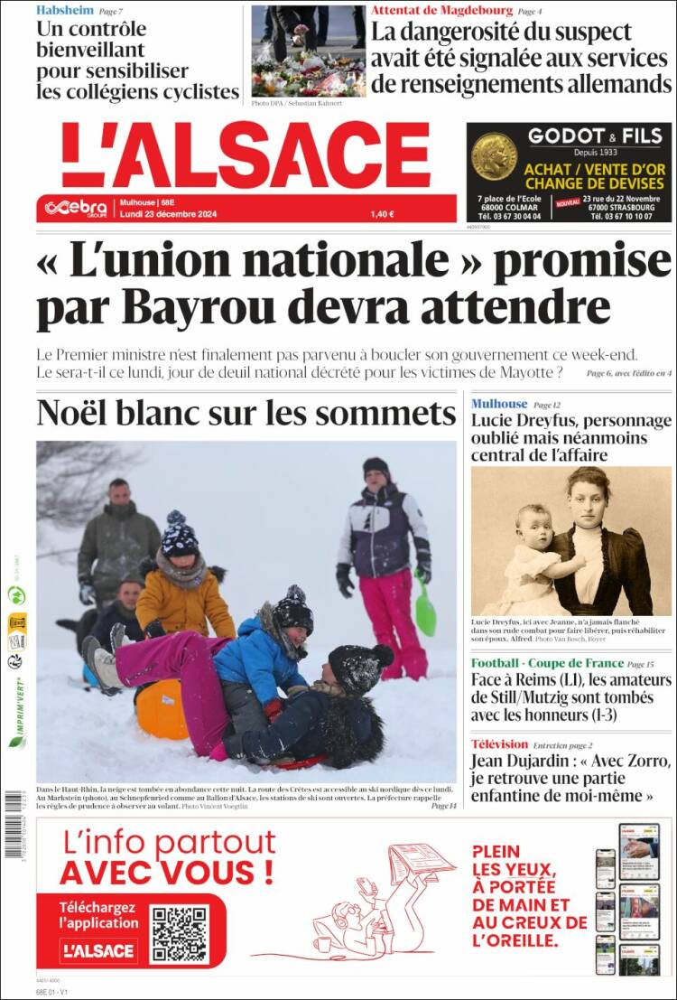 Portada de Journal L'Alsace (Francia)
