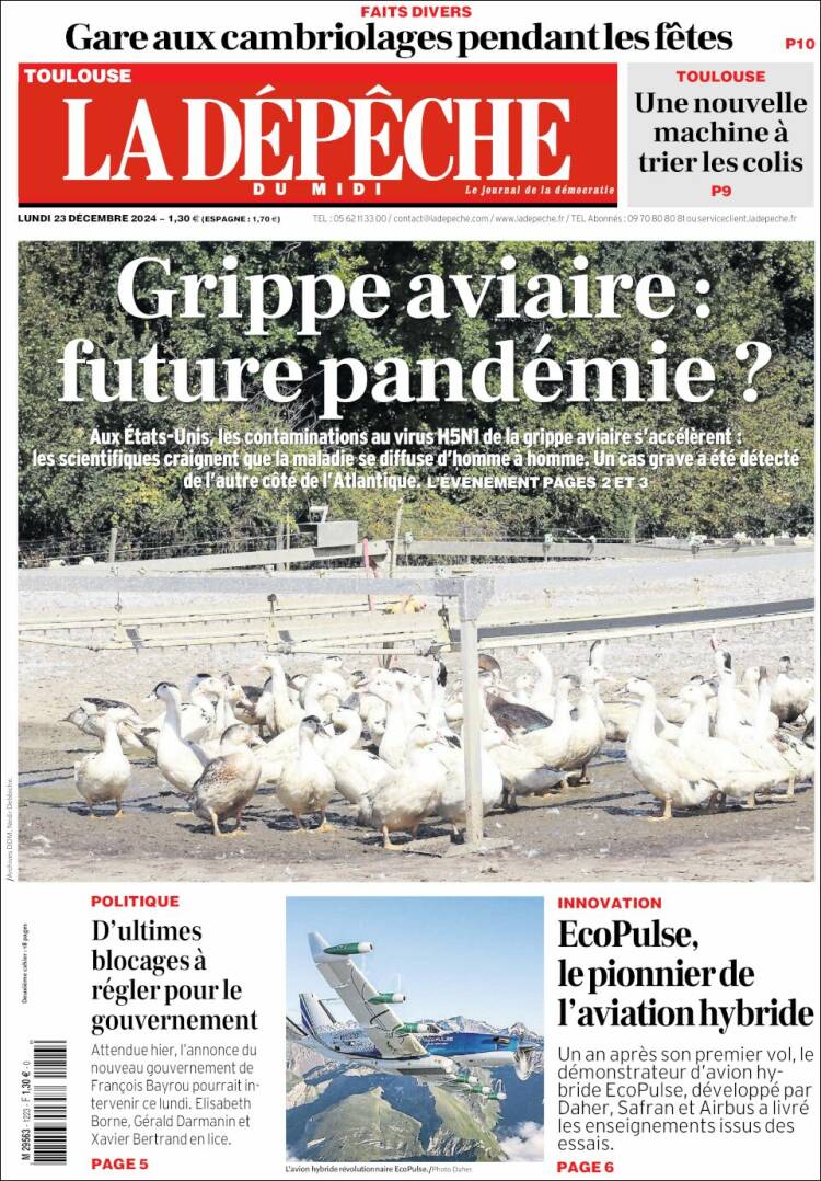 Portada de La Dépêche du Midi (Francia)