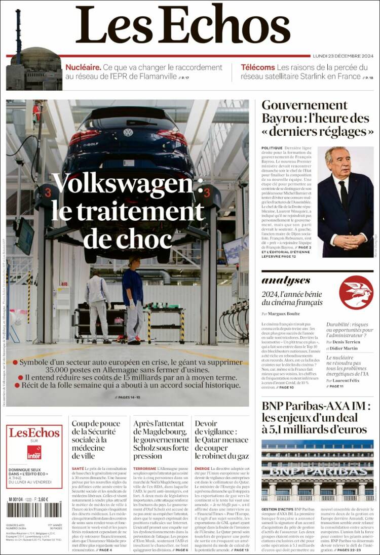Portada de Les Echos (Francia)