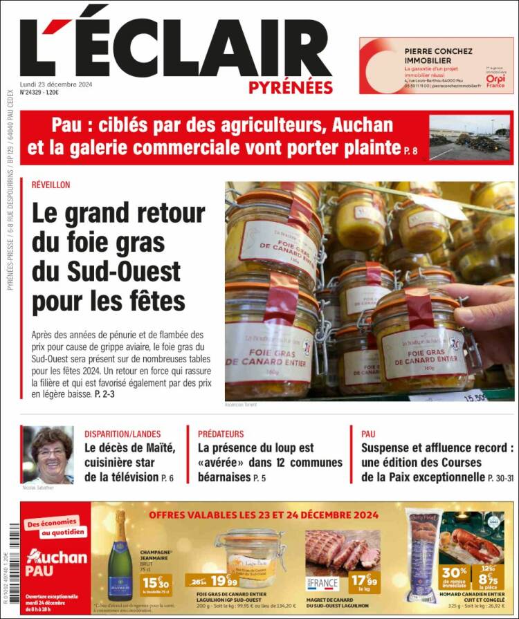 Portada de L'Eclair des Pyrénées (Francia)