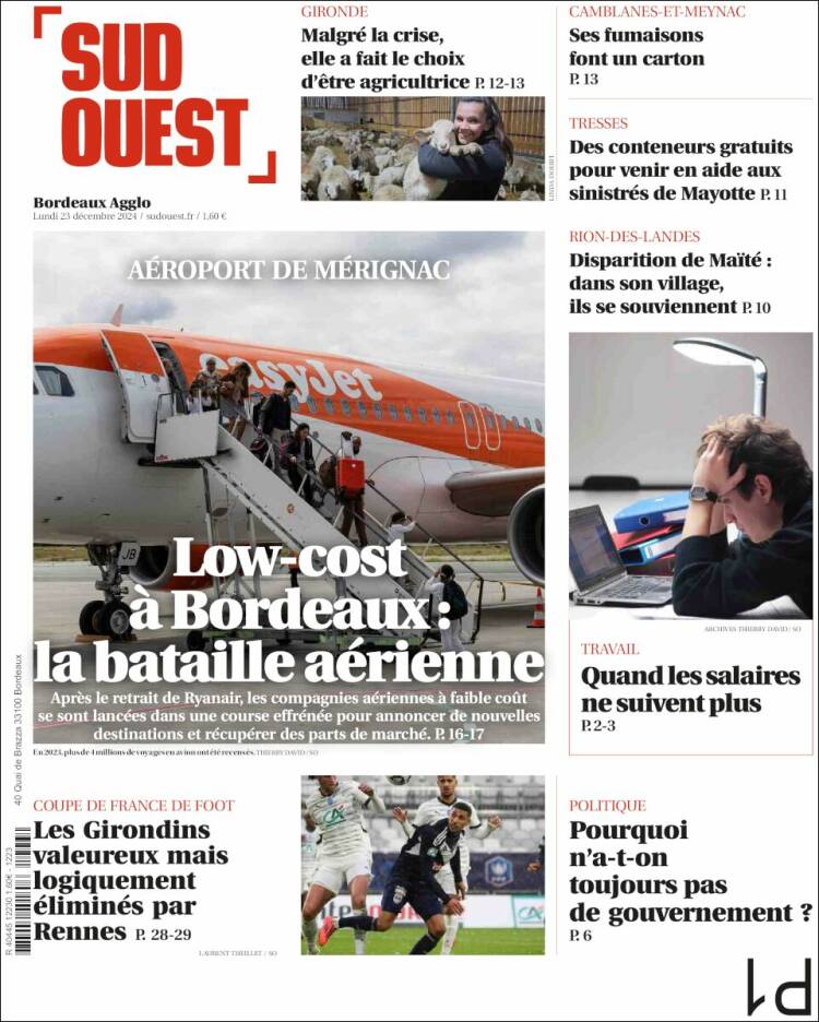 Portada de Sud Ouest (Francia)