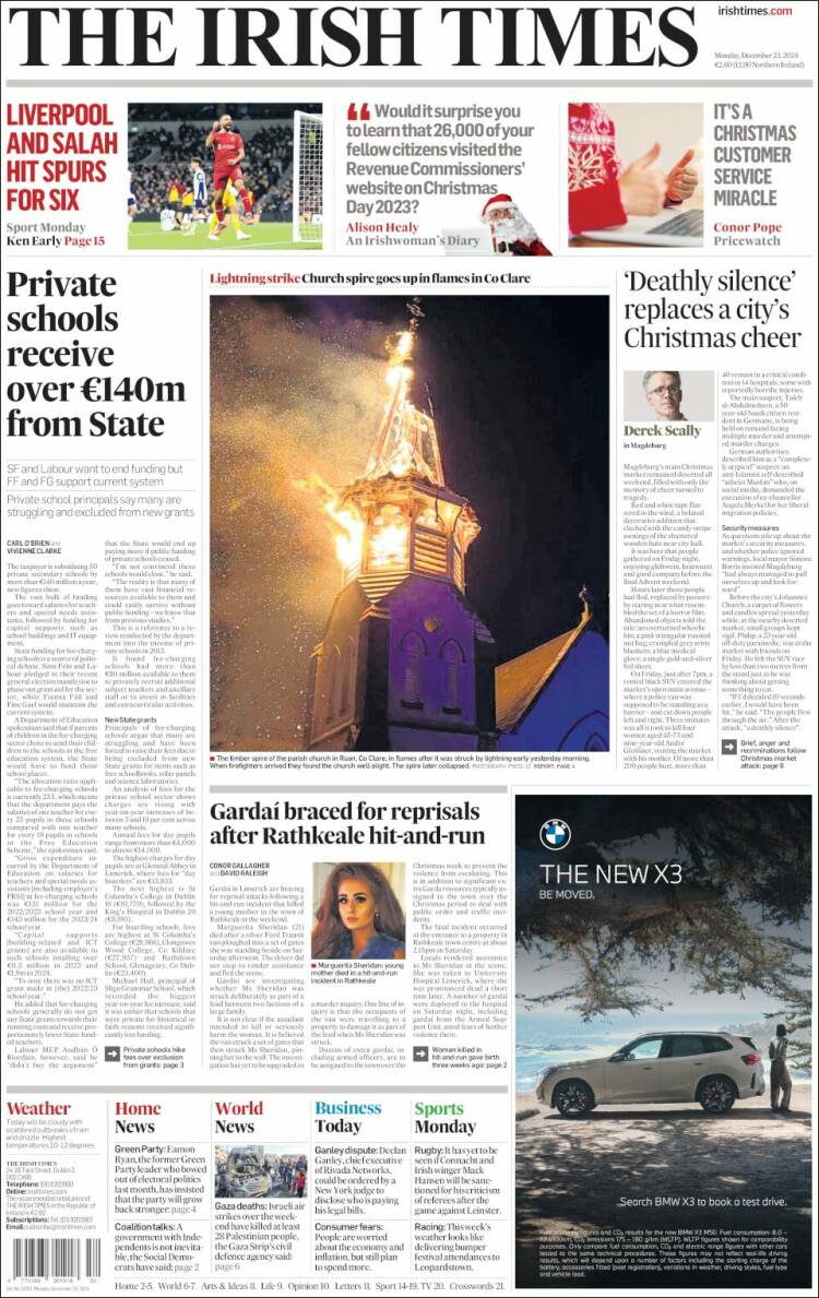 Portada de Irish Times (Irlanda)