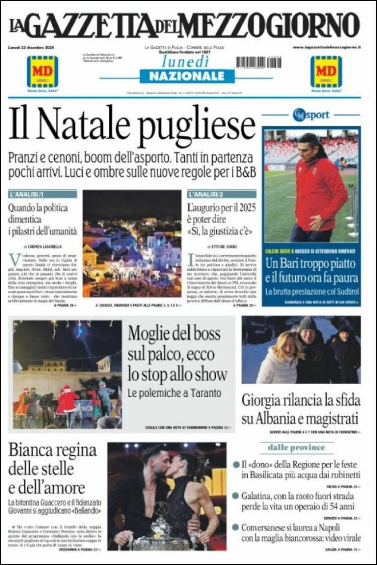 Portada de La Gazzetta del Mezzogiorno (Italia)