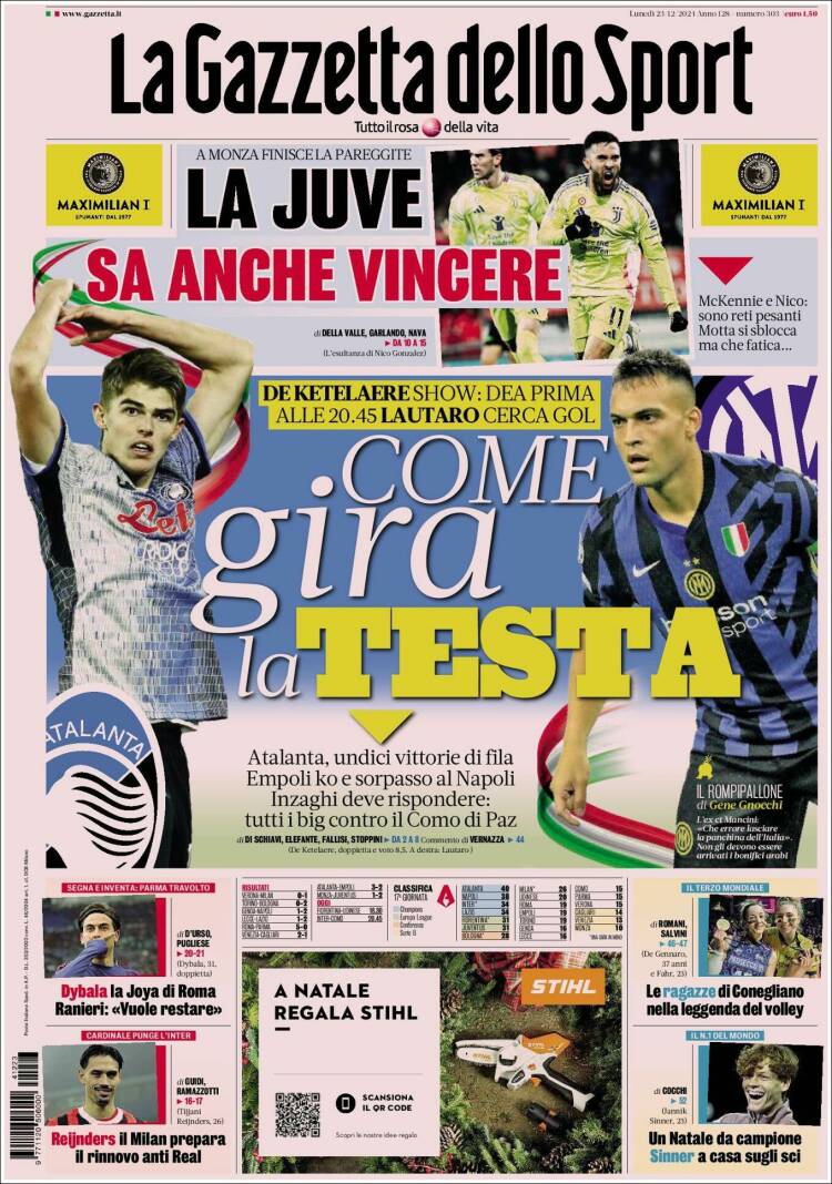 Portada de La Gazzetta dello Sport (Italia)