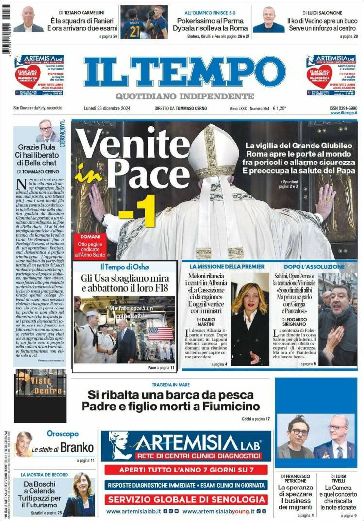 Portada de Il Tempo (Italia)
