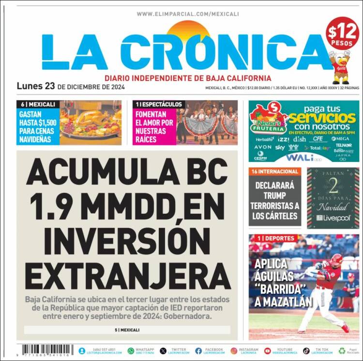 Portada de La Crónica de Baja California (M&eacute;xico)