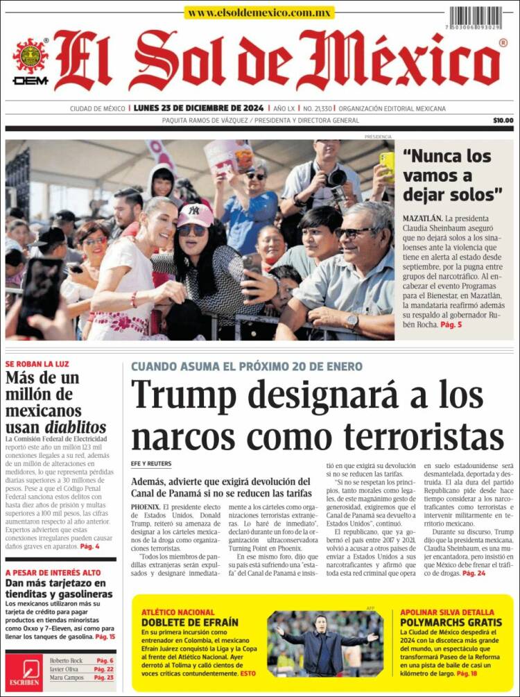 Portada de El Sol de México (M&eacute;xico)