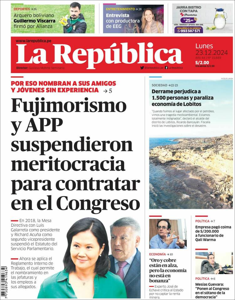 Portada de La Republica (Per&uacute;)