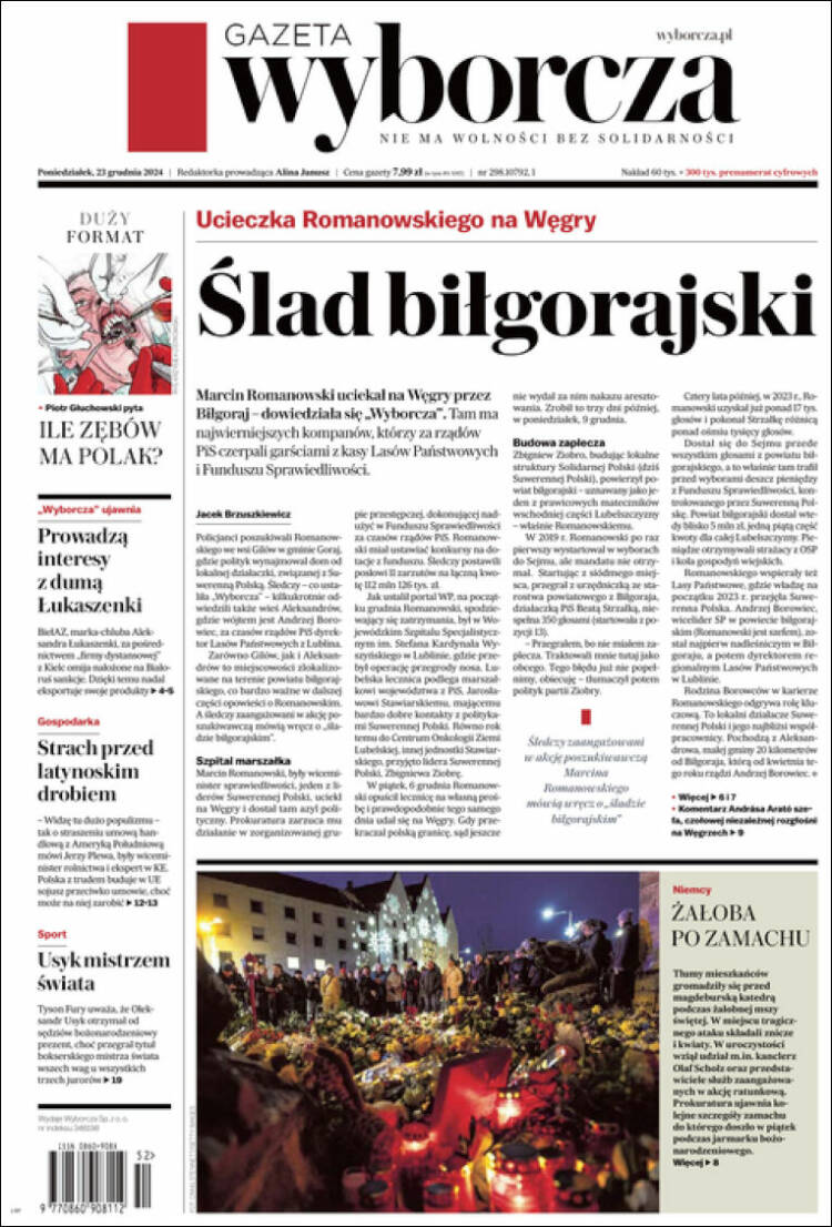 Portada de Gazeta Wyborcza (Polonia)
