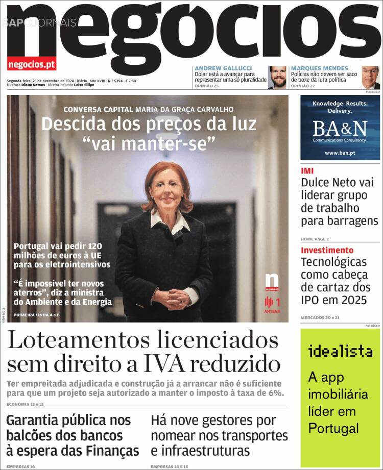 Portada de Jornal de Negócios (Portugal)