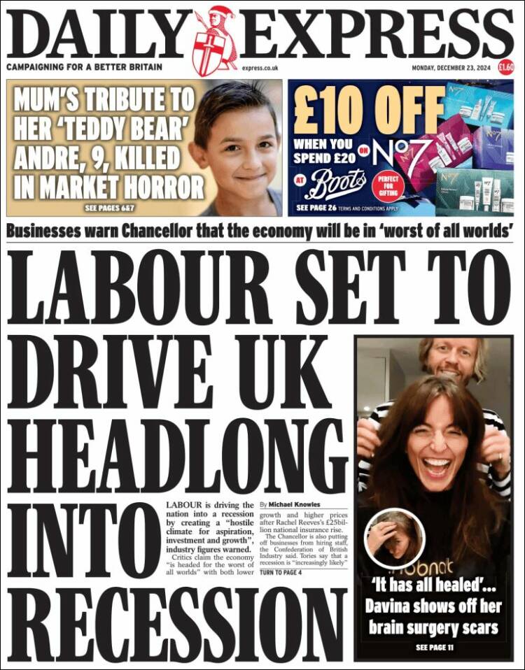 Portada de Daily Express (Reino Unido)