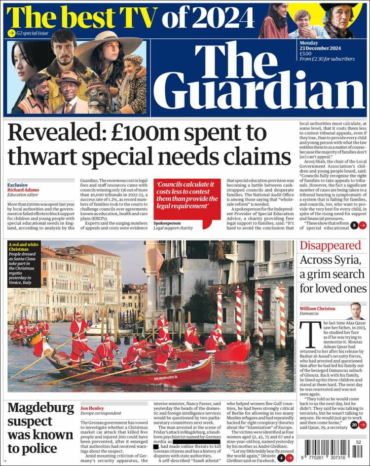 Portada de The Guardian (Reino Unido)