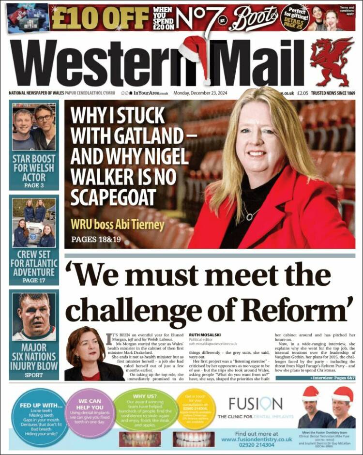 Portada de Western Mail (Reino Unido)