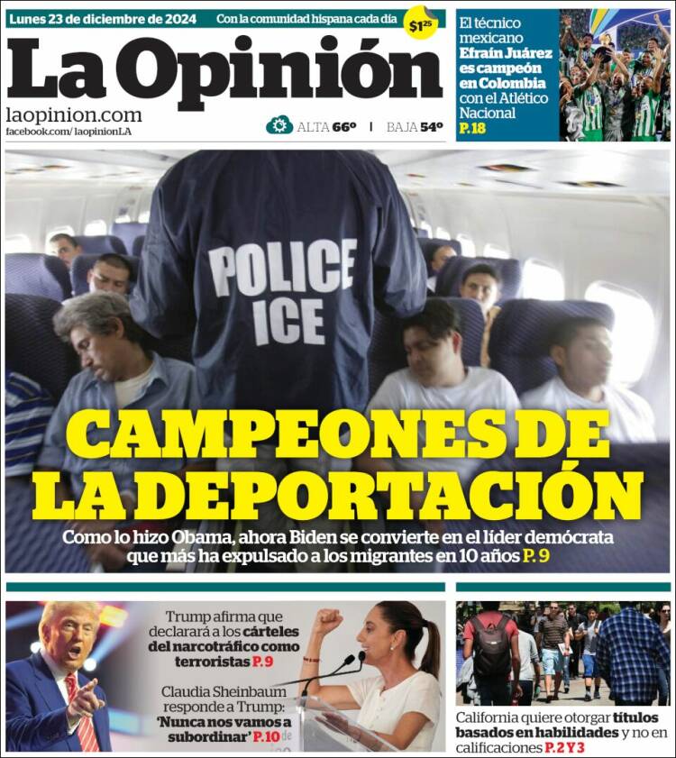 Portada de La Opinión (USA)