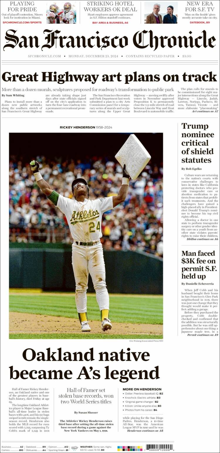 Portada de San Francisco Chronicle (USA)