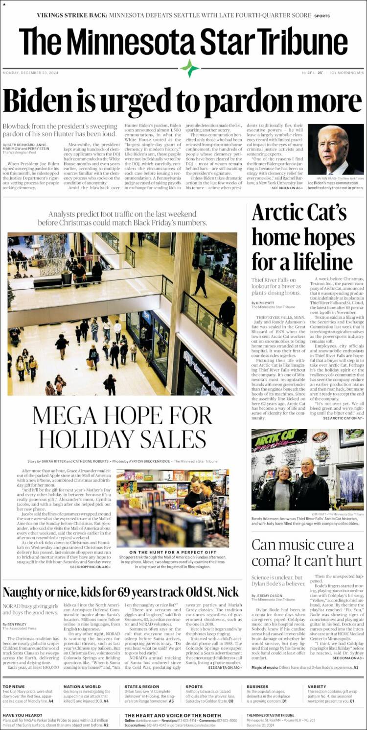 Portada de Star Tribune (USA)