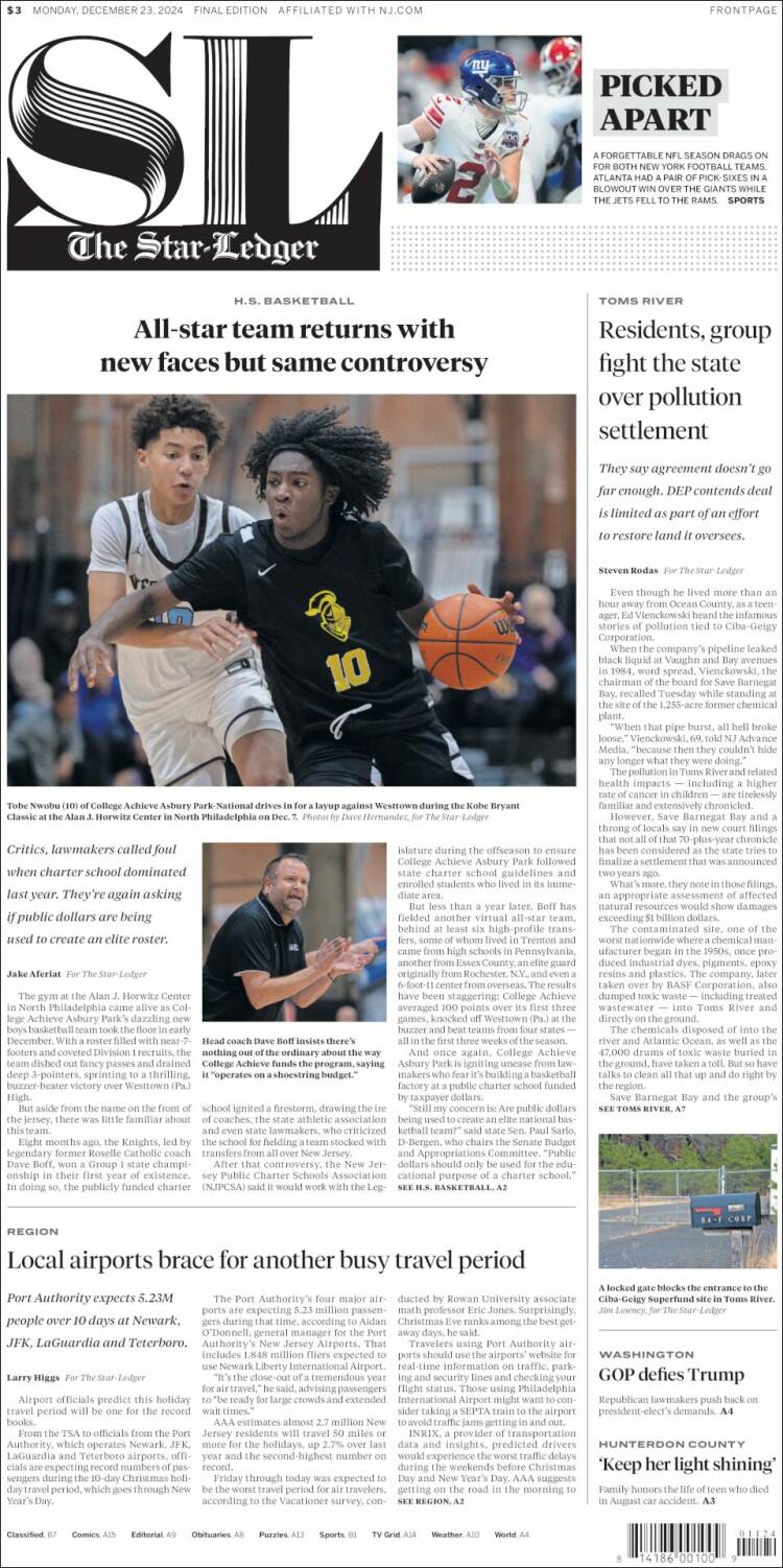 Portada de Star-Ledger (USA)