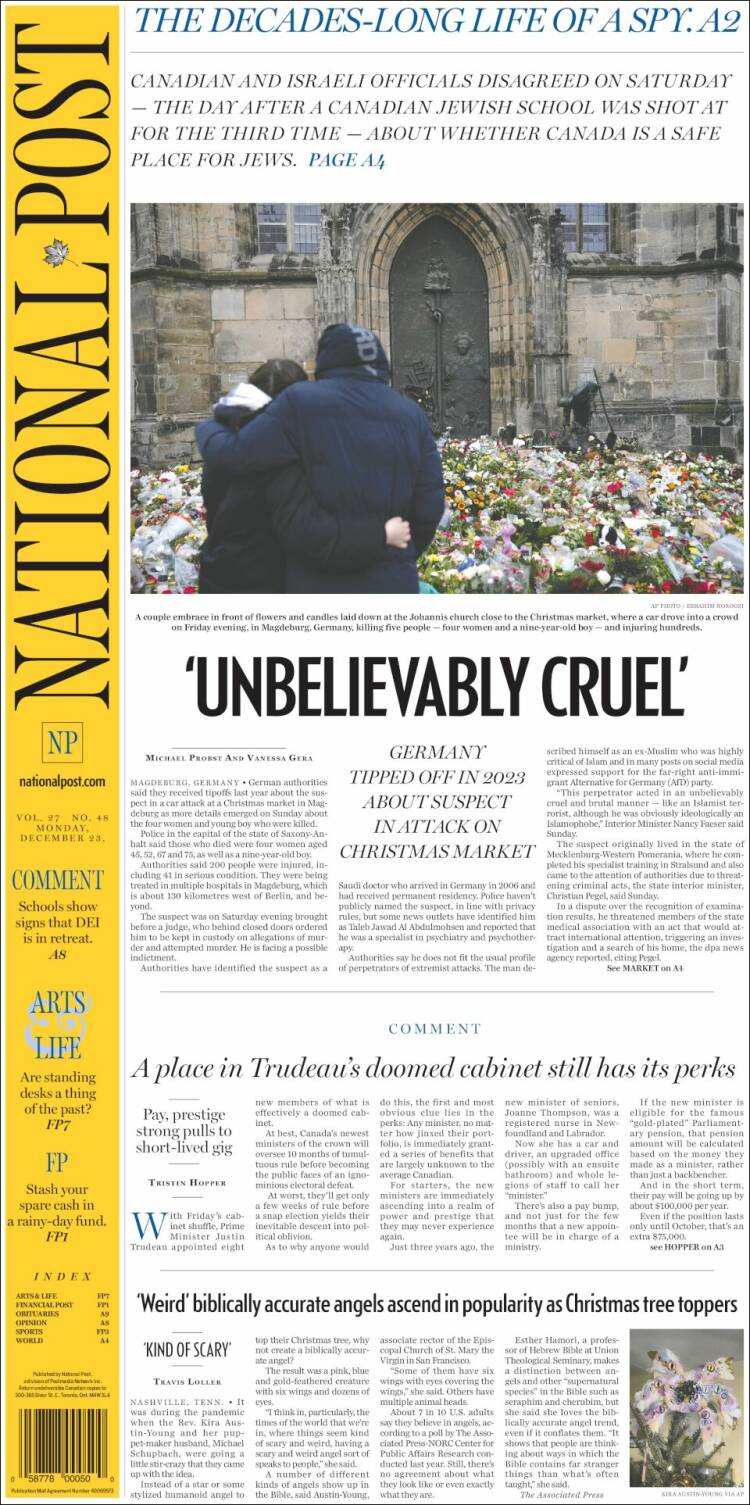 Portada de The National Post (Canadá)