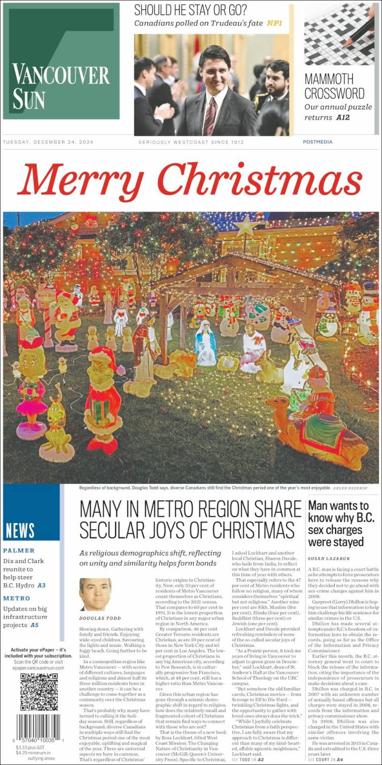 Portada de The Vancouver Sun (Canadá)