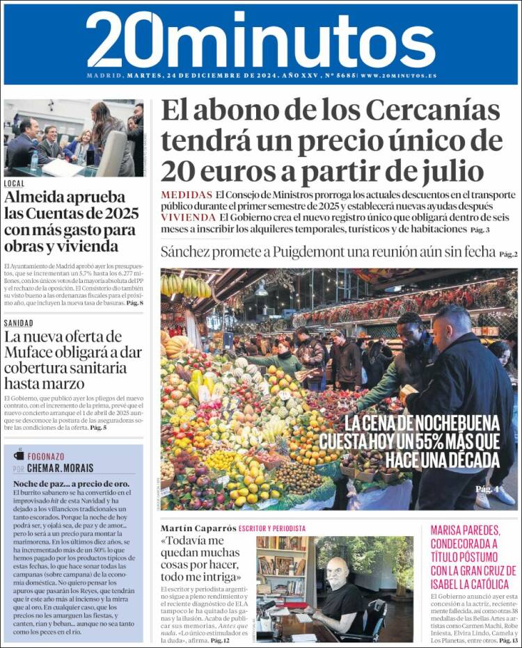 Portada de 20 Minutos - Madrid (España)