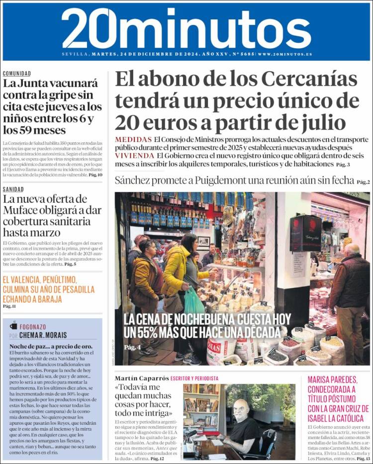 Portada de 20 Minutos - Sevilla (España)