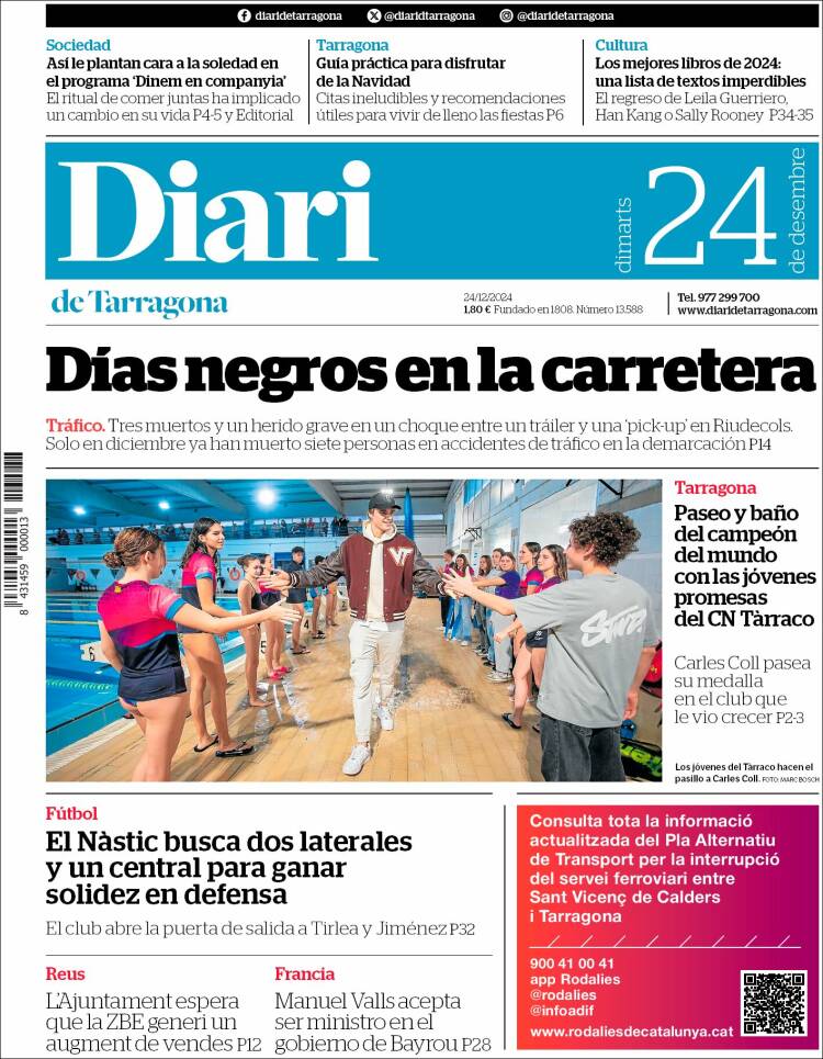 Portada de Diari de Tarragona (España)