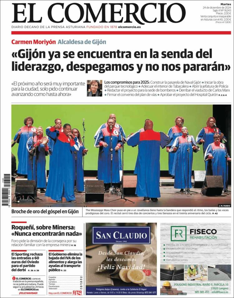Portada de El Comercio - Gijón (España)