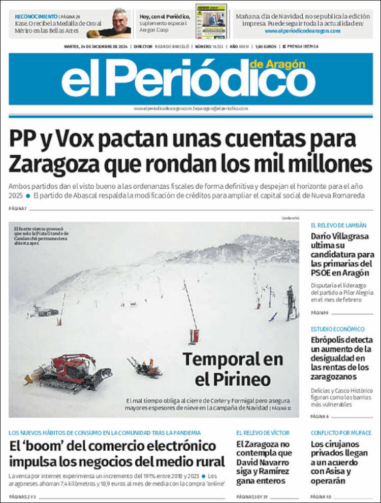 Portada de El Periódico de Aragón (España)