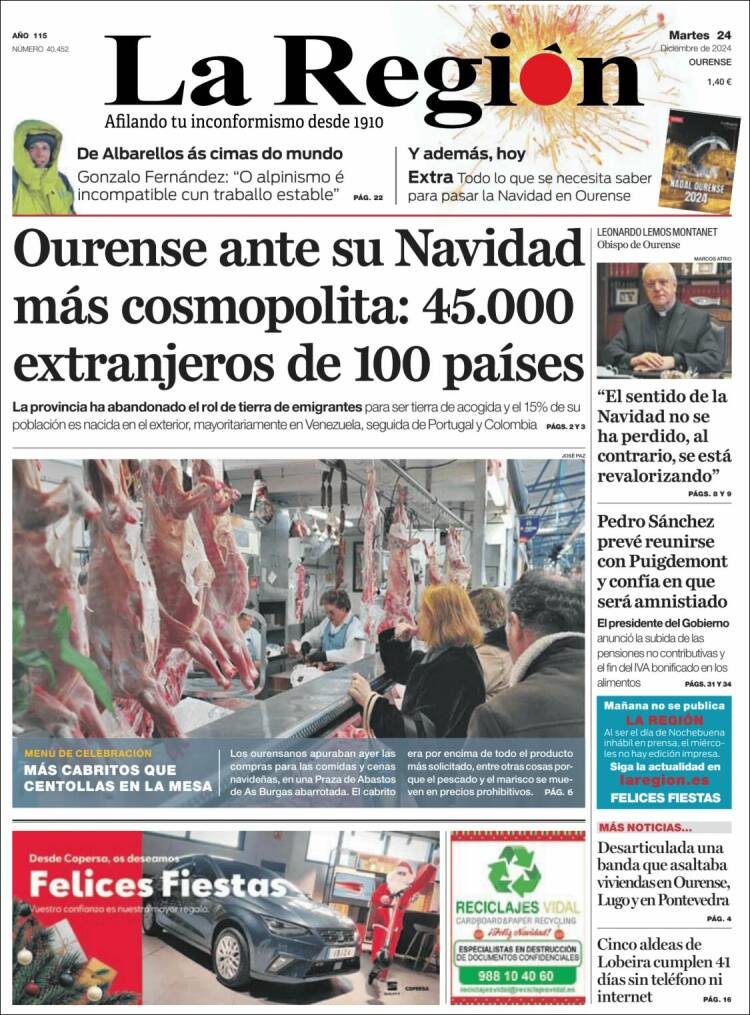 Portada de La Región de Ourense (España)