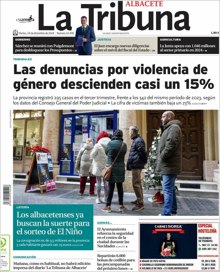 Portada de La Tribuna de Albacete (España)