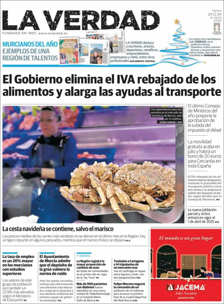 Portada de La Verdad de Murcia (España)