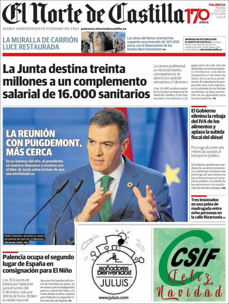Portada de Norte de Castilla - Palencia (España)