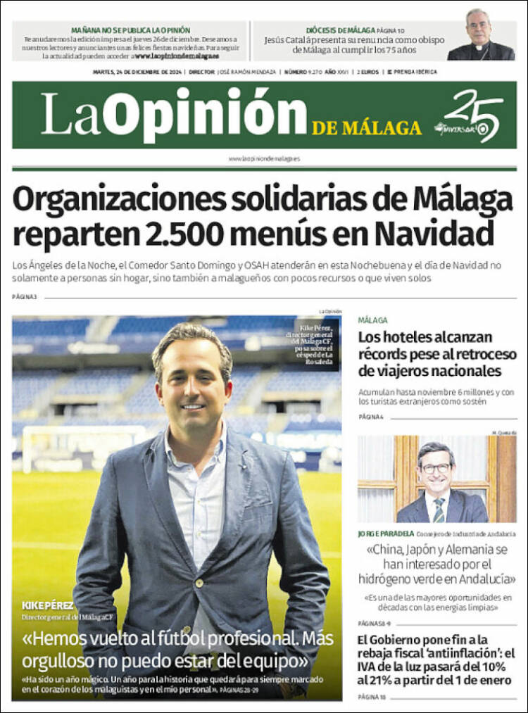 Portada de La Opinión de Málaga (España)