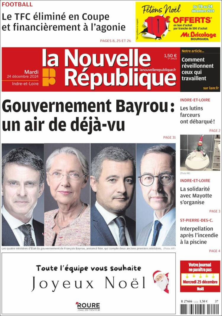 Portada de La Nouvelle Republique (France)
