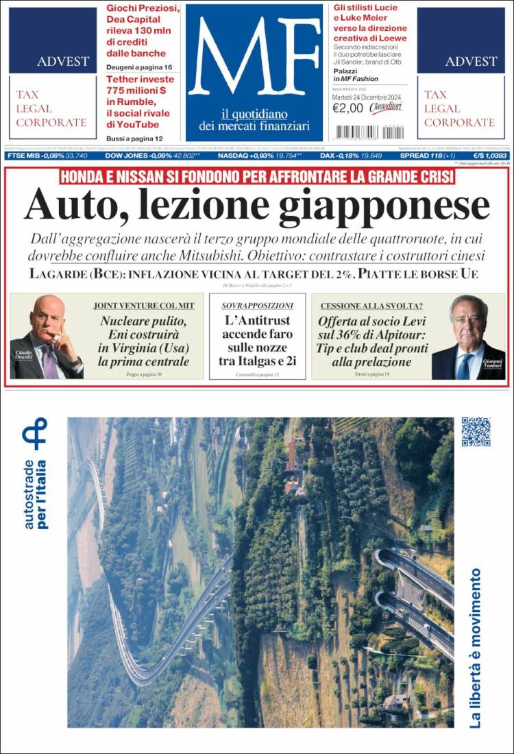 Portada de Milano Finanza (Italia)