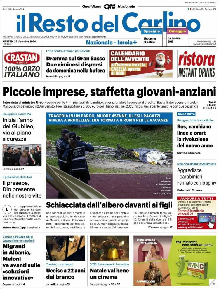 Portada de Il Resto del Carlino (Italia)