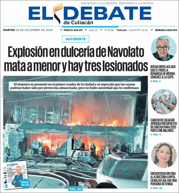 Portada de El Debate de Culiacán (México)