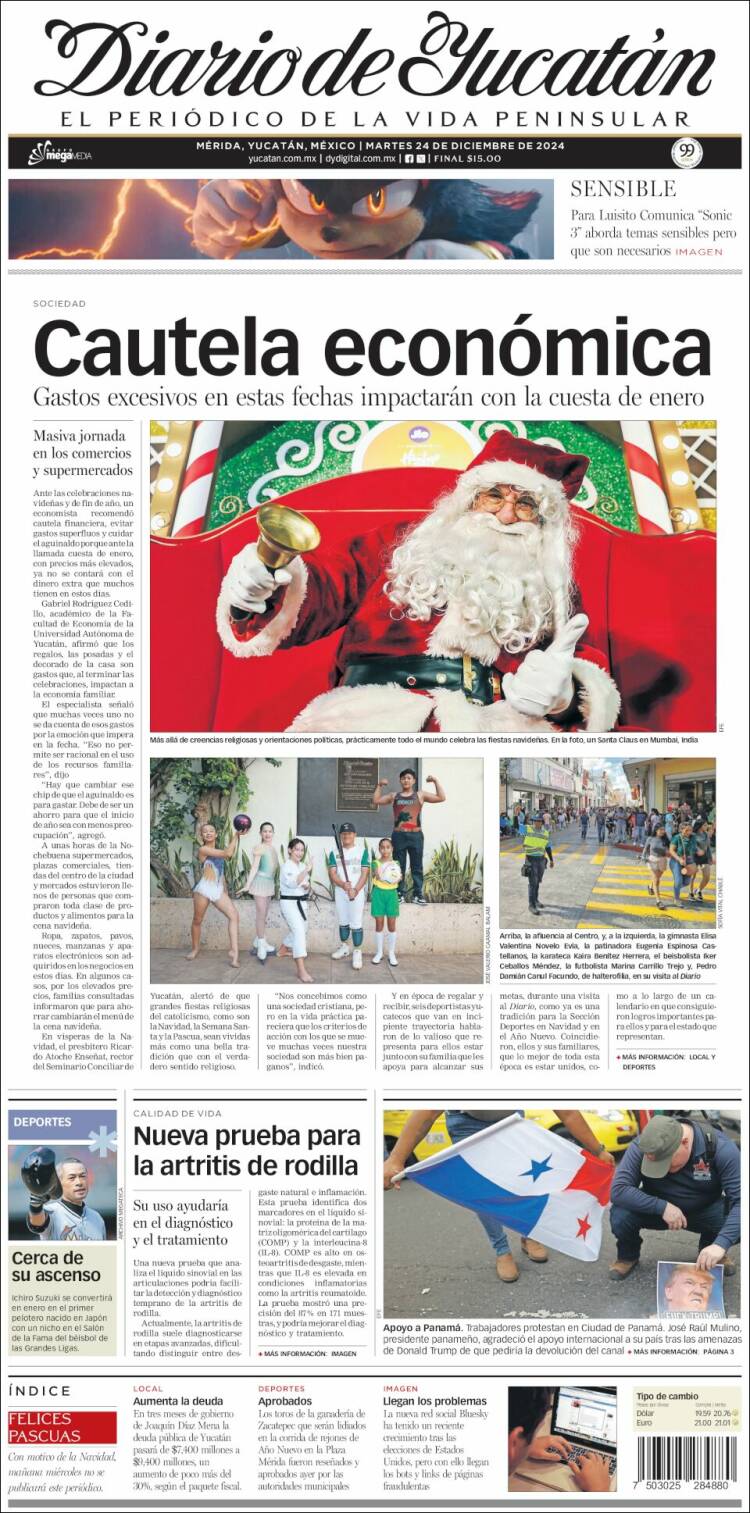 Portada de Diario de Yucatán (México)