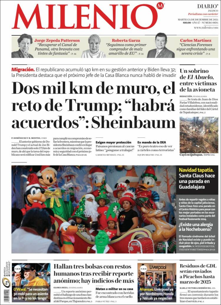 Portada de Milenio - Jalisco (México)